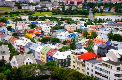 reykjavik city aerial view of colorful houses, iceland