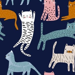 seamless pattern with cute colorful cats. creative childish texture. great for fabric, textile vector illustration