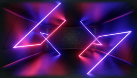 3d render. geometric figure in neon light against a dark tunnel. laser glow. neon backgrounds