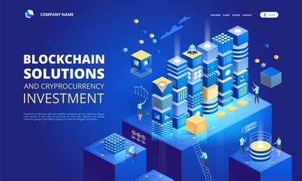 cryptocurrency and blockchain isometric composition. platform creation of digital currency. web business, analytics and management. vector illustration