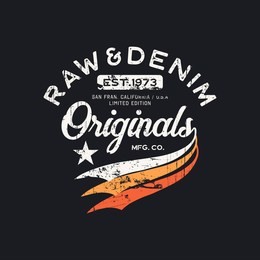 vector illustration on a theme of american jeans, denim and raw. vintage design. grunge background. typography, t-shirt graphics, print, poster, banner, flyer, postcard