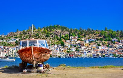 famous poros island, peloponnese, greece.