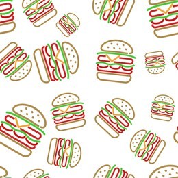 fast food. seamless background. vector burger pattern. signboard, banner. background for menu, cafe, restaurant, bar, nightclub design.