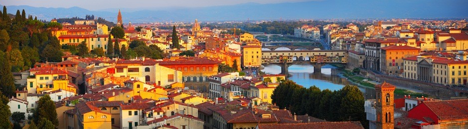 part of florence with bridges at sunrise. italy