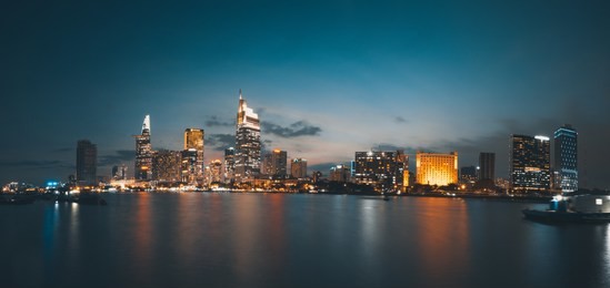 beautiful landscape sunset of ho chi minh city or sai gon, vietnam. royalty high-quality free stock image of ho chi minh city with skyscraper buildings. ho chi minh city is the biggest city in vietnam