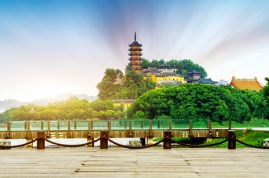 jinshan is a buddhist holy place in the south of the yangtze river. zhenjiang, china.