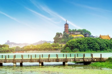 jinshan is a buddhist holy place in the south of the yangtze river. zhenjiang, china.