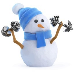3d render of a snowman lifting weights