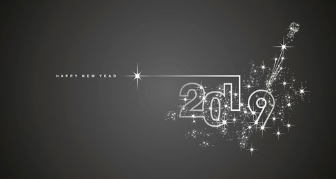 new year 2019 line design firework champagne white black vector
