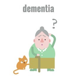 elderly woman with dementia in confused state of mind, her domestic cat is upset too