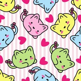 vector seamless pattern. kawaii background. cute cartoon cats.  textile rapport.