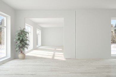 white empty room. scandinavian interior design. 3d illustration