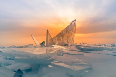 natural breaking ice over frozen water lake, baikal russia winter season natural landscape background