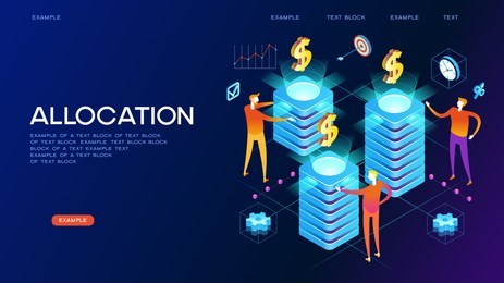 allocation concept. modern 3d isometric vector illustration of web page.  design concept.