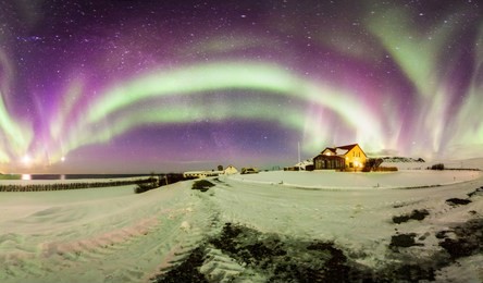 blurry long exposure noise aurora borealis or better known as the northern lights for background view in iceland, reykjavik during winter