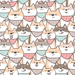 seamless pattern with cute cartoon shiba inu dog design
