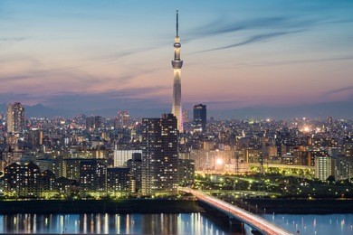tokyo city and tokyo skytree at dusk