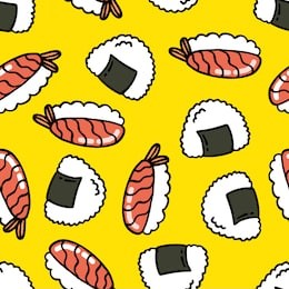 onigiri and sushi seamless doodle pattern