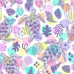 vintage seamless pattern with sea turtles.
