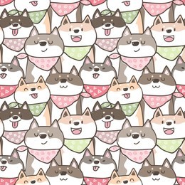seamless pattern with cute cartoon shiba inu dog illustration design