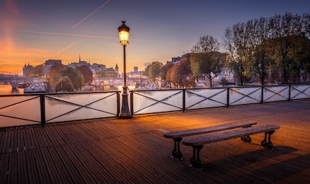 sunrise at the pont des arts over the river seine in paris