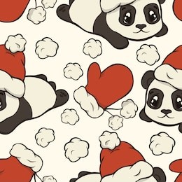christmas pattern with mittens and panda