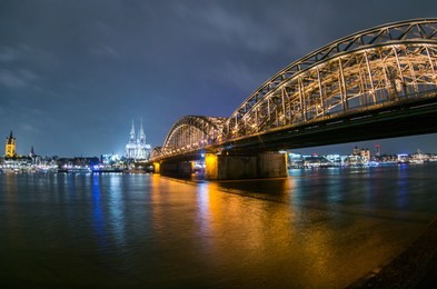 view on cologne cathedral and hohenzollern bridge, germany