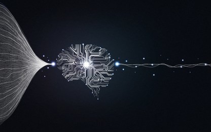 big data and artificial intelligence concept. machine learning and circuit board. deep learning