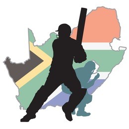 cricket player at background south africa  map
