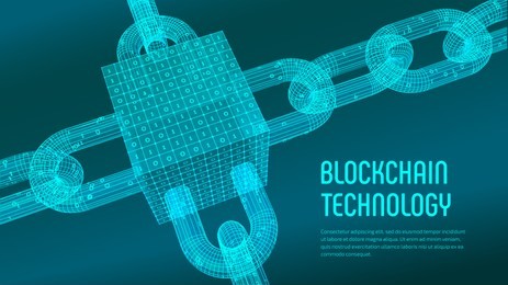 block chain. crypto currency. blockchain concept. 3d wireframe chain and isometric digital block with digital code. editable cryptocurrency template. stock vector illustration.