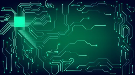 background with glowing microcircuits and a processor, abstract technological background, motherboard