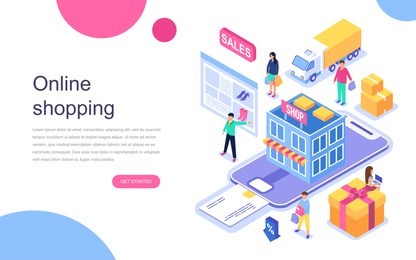 online shopping modern flat design isometric concept. sale, consumerism and people concept. landing page template. conceptual isometric vector illustration for web and graphic design.
