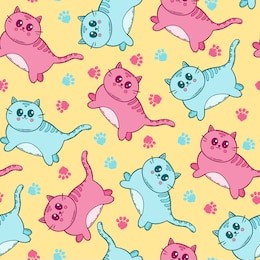 cute cats seamless pattern. hand drawn vector illustration. kawaii seamless pattern. colorful background.