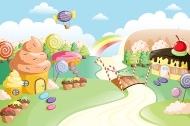 a vector illustration of fantasy sweet food land