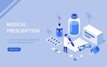 doctor writing medical prescription. can use for web banner, infographics, hero images. flat isometric vector illustration.