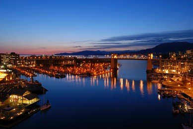 vancouver's historic burrard bridge at night