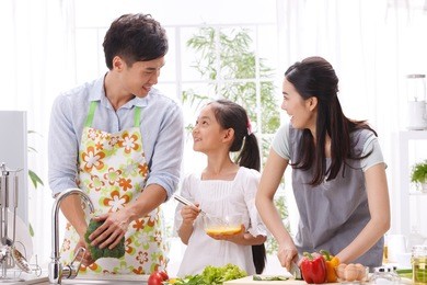 family in kitchen
