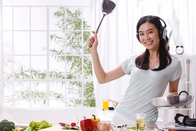young woman in kitchen