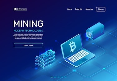 cryptocurrency mining. blockchain farms mainframe or mine server laptop farm computer video card monetary system. digital currency bitcoin mining, miner isometric vector illustration