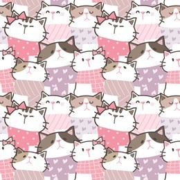 seamless pattern with cute cartoon cat illustration design