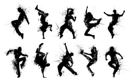 grunge people silhouettes. collection dancing silhouettes in grunge style.