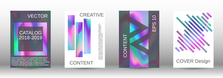 set for liquid. holographic abstract backgrounds. bright mesh blurred pattern in pink, blue, green tones. fashionable advertising vector in retro  for book, annual, mobile interface, web application.