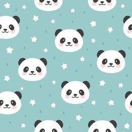 cute panda seamless pattern, animal background with stars for kids, vector illustration