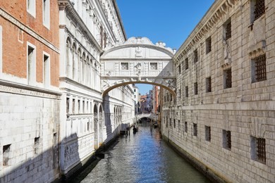 bridge of sighs, wide angle view in a sunny day in venice, italy