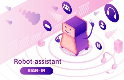 artificial intelligence manages call center, isometric 3d vector illustration, customer service and mobile support landing page, operator with headphone, contact centre concept