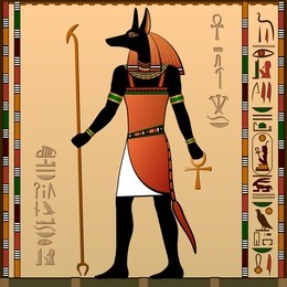 ancient egypt. egyptian murals. anubis - the jackal-headed deity.