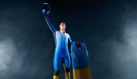 skeleton sport. the athlete descends on a sleigh on an ice track. winter sports