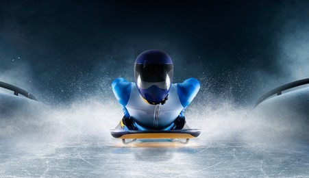 skeleton sport. the athlete descends on a sleigh on an ice track. winter sports