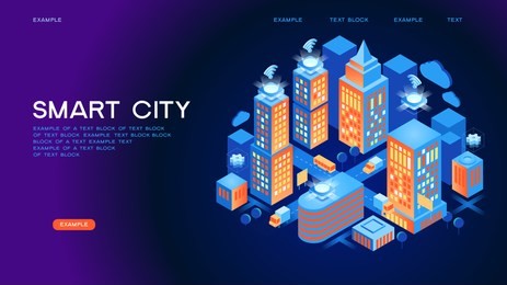 smart city or intelligent building isometric vector concept. smart home control concept. concept home with technology system. 3d isometric vector illustration.