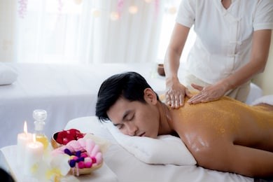 a handsome man relaxing at the spa, beauty treatment concept